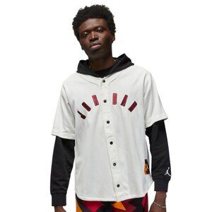 Jordan Stitched Baseball Jersey over Hoodie Sweatshirt Mens Size L Off White
